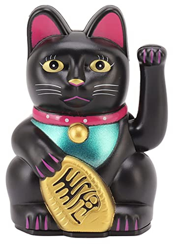 Moofey 4 Inch Lucky Cat, Chinese Cat Waving Arm, Welcoming Fortune Wealth Prosperity Decoration for Home, Desk Ornament, Gifts Giving (Black)