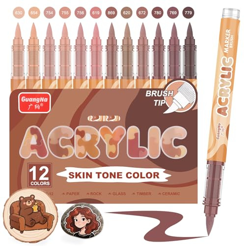 Funnasting Rotuladores Acrilicos, juego de 12 colores profesionales en tonos marrones de la serie Marcadores Acrílicos para pintar rocas, vidrio, tazas, madera, metal y manualidades DIY