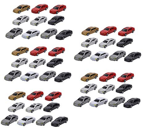 misppro Mini voiture HO échelle 1:87, 50 pièces de couleurs assorties, 60 x 26 x 18 mm, plastique, convient pour échelle HO/TT, enfants et amateurs de train miniature