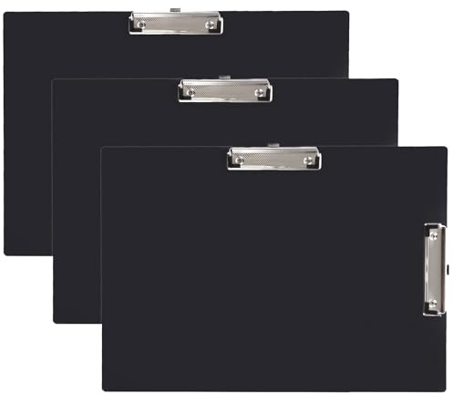 CYEER Tavoletta portablocco formato A3, confezione da 3 tavolette portablocco nere formato A3, con clip a basso profilo, per scuola e ufficio