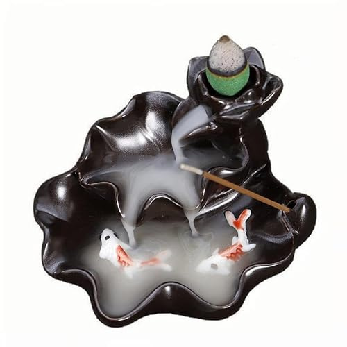 Creative Home Decor Ceramic Stove Crafts Zen Double Fish Reflux Incense Burner with 20 Incense Cones