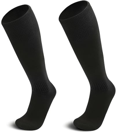 J&A MARTS Kids Football Socks | Teen Boys Girls Long Sports Socks for Football | Rugby, Hockey & PE | Breathable Non Slip Compression Training Soccer Socks Ages 11–16 (UK 3–6) | Black