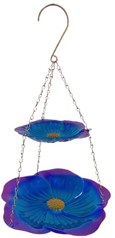 Flower Bird Feeder - Weatherproof Metal Double Layer Tray Wild Bird Feeder, Outside Finch Parrots Aviary Pet Feeding Station, Food Water Tray Feeders | Decorative Garden Birds Feederr for Watching