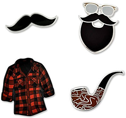 PinMart Hipster Mustache Beard Flannel & Pipe Enamel Lapel Pin Set