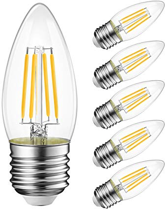 LVWIT B11 LED Filament Bulb E26 Candelabra Base 4.5W(60W Equivalent), Dimmable 2700K Warm White Chandelier Decorative Candle Light Bulb (6-Pack)