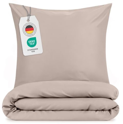 Blumtal Bettwäsche 135x200cm + 40x80cm Kopfkissenbezug - Oeko-TEX zert. Mikrofaser Bettwäsche Set - Mikrofaser Bettbezug bis 95 °C - Deckenbezug + Kissenbezug 2-teilig - Sommerbettwäsche Taupe