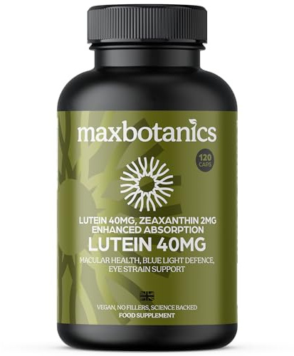 Max Botanics Lutein 40MG Zeaxanthin 2MG Natural Eye Strain Vision Support High Strength Supplement Blue Light Defence Macular Health Vegan 120 Capsules UK Made