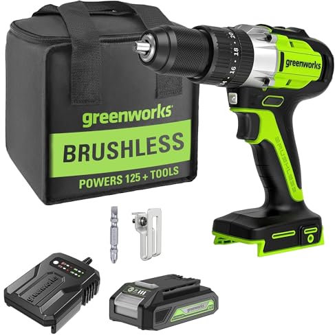 Greenworks Akku-Schlagbohrschrauber (Li-Ion, 24V, 60 Nm, 2-Gang-Getriebe, inkl. 2,0 Ah Akku, 2A Ladegerät, Koffer)