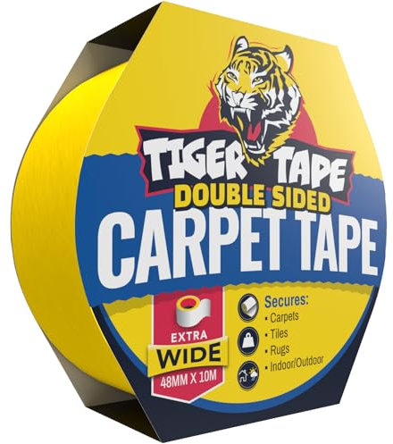 Tiger Tape® Wide Double Sided Carpet Tape | Reinforced Fibre Glass Tiger Technology | Safe for Hard Floors, secures Rugs, Tiles & Carpets. Avoids the use of Sprays, Staples or Glues