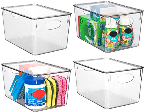 CLEARSPACE Plastic Storage Bins With lids – Perfect Kitchen Fridge Organizer, Pantry Organization, Cabinet Organizers (4 Pack)