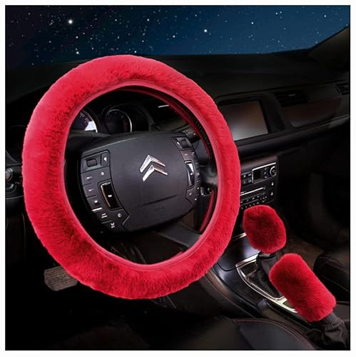 Egurs rattmuff plysch set om 3 vinter varmt rattskydd universellt plysch rattskydd bil bekväm handbroms växelspakskydd och rattskydd röd
