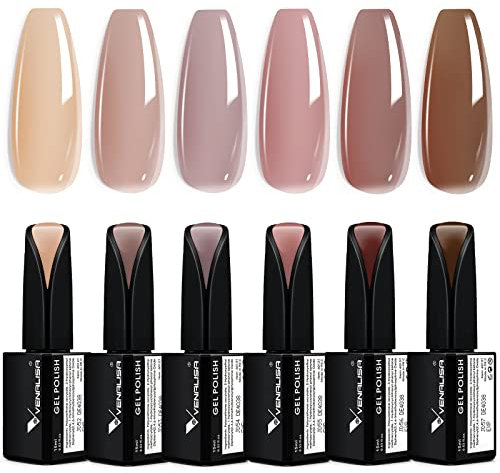 VENALISA 6 Colors Nail Polish, Nude Gel Polishes 15ml Soak off Brown Pink Purple Neutral Gel Polish Set for DIY Nail Art Manicure and Salon Quality