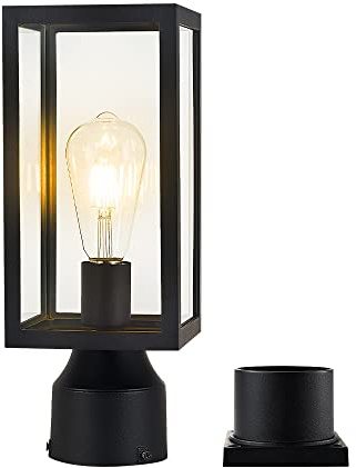 Windben Outdoor Post Light,Waterproof Cast Aluminium Lamp Post Light Fixture,Post Lantern with Pier Mount Base,Matte Black,13.8'',Suitable for Garden,Yard or Driveway,etc
