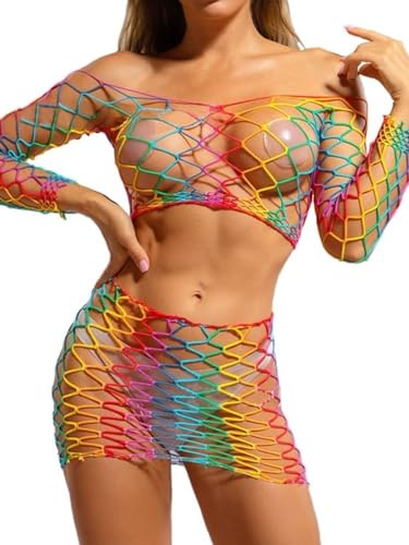 Eyret Body de red arcoíris de malla elástica para mujeres y niñas, C-set 2, Talla única