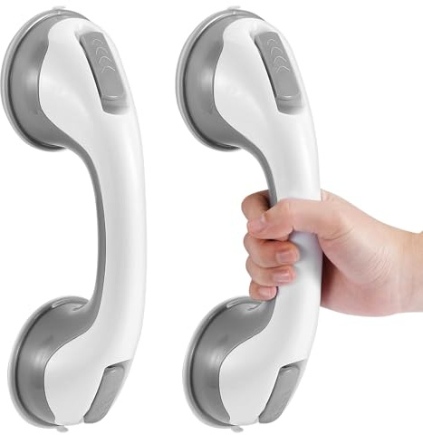Grab Bars for Bathtubs and Showers, 12 Inch Shower Handle Strong Suction Cup Grab Bar for Shower Chair Stool, Bathroom Safety Bar for Seniors, Elderly, Handicap (2 Pack)