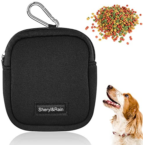 Sheryl&Rain Kleiner Leckerlibeutel für Hunde, Trainingsbeutel mit Reißverschluss, Leckerlibeutel im Taschenformat für Reisen, Spaziergang, Tasche für Leckereien, Schwarz