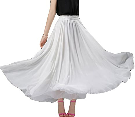 GUOCU Donna a Tre Strati Gonna da Ballo in Chiffon Fluido Maxi Grande oscillante Gonne Plissettata a Balze a Trapezio Gonna Lunga Casual a Ruota Gonna Sottile da Ballo Fata da Spiaggia Bianco puro3 M