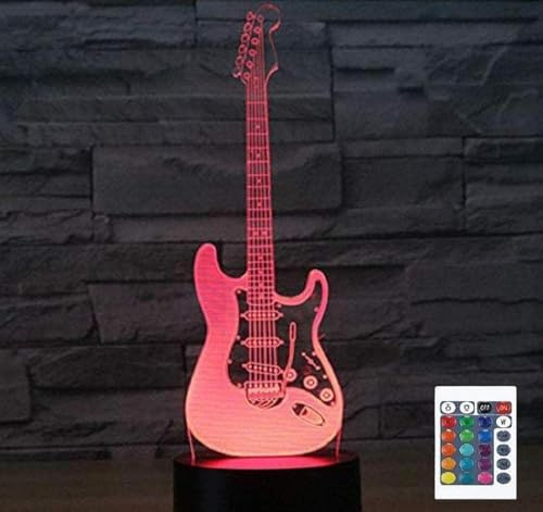 SUPERRUIDALONG 3D Music Electric Guitar Night Light with Remote Control 16 Color Table Lamps Home Decoration Gift for Kids