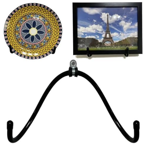 Wall Mount Metal Display Stand, Black Easel Plate Display Photo Holder Stand, Displays Picture Frames, Decorative Plates, Tablet and Art, Home Decoration, Come with Anchors and Screws.
