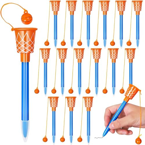 LATERN 24 Pezzi Penna a Sfera da Basket con Cerchio, 14CM Penne a Inchiostro Blu da Basket Penne a Punta Fine da 0,7mm Penne da Scrittura con Impugnatura Morbida per Studenti Festa Forniture