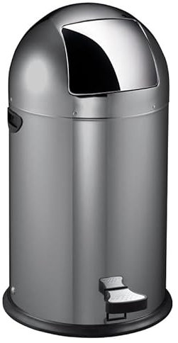 PROREGAL Stilvoller eleganter Abfalleimer mit starkem Fußpedal und verzinktem Inneneimer | 33 Liter, HxØ 70x35cm | Grau