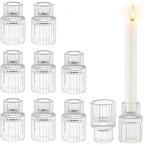 Glasseam Petits Bougeoirs, Lot de 10 Bougeoirs en Verre Transparent, Bougeoirs De NoëL NervuréS pour Le Salon, Bougeoirs Modernes pour PièCes MaîTresses De Mariage, DéCoration D'IntéRieur