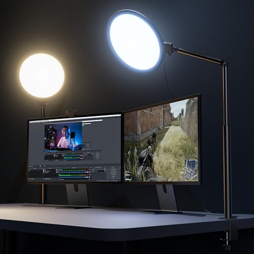 Weilisi 10.2 Desk Ring Light with Stand, 360° Rotate Desk Lamps for Home Office with C-Clamp, Flexible Height Desk Light, Adjust Arm Ring Light for Desk, Podcast, Gaming, Recording, Zoom Lighting