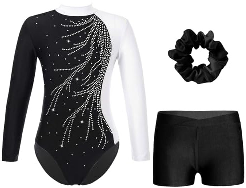 Oyolan Enfant Fille Justaucorps Gymnastique avec Short Ensemble Gym Tenue Patinage Danse Costume Spectacle
