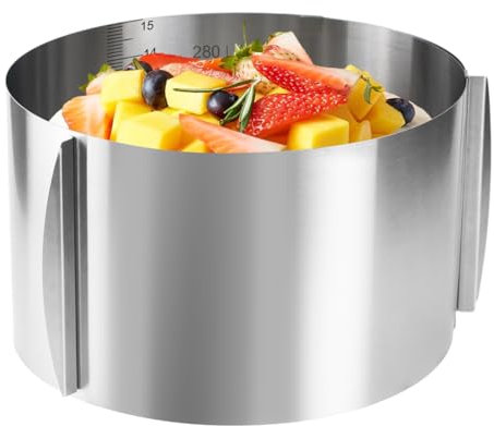 UptVin Tortenring Verstellbar 16-30 cm Durchmesser, Höhe 15 cm, Edelstahl Tortenring Verstellbar, mit Skala, Kuchenring für Müheloses Backen von Kuchen und Torten