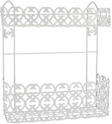 Tradineur - Estantería de baño, metal, 2 niveles, organizador de productos de aseo, higiene, pared, ducha (Blanco - 34 x 30,5 x 10 cm)