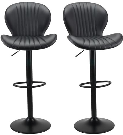 WangPangzi Modern Bar Stools Set of 2, Adjustable Barstools With Back Rest, Kitchen Stool with Footrest and Base,Bar Chairs for Counter, Kitchen(All Black)
