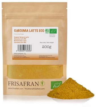 FRISAFRAN | Poudre de latte au curcuma 200g | Poudre de latte au curcuma biologique | Mélange pour Lait Doré | Lait doré au curcuma bio | Superaliment biologique | thé au curcuma | curcuma antioxydant