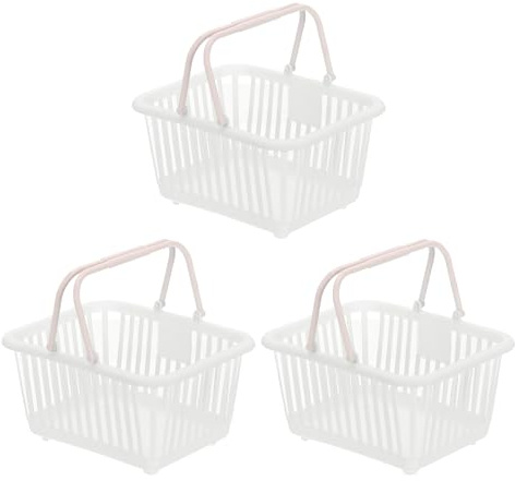 PATIKIL 3ST Mini-inköpskorg, liten plastkorg Mini-förvaringskorg matkorg liten med handtag Organisatör Filtrerat vatten för att organisera leksaker Ägg Frukt Snacks, Vit