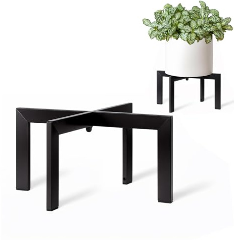 MUAEEOK Plant Stand Indoor Outdoor, Metal Mid-Century Pot Stand, Modern Plant Holder Rattan Flower Plant Stool, Low Short Plant Stands for Indoor Fit 5-12 Inch Pot (Black,1 Pack)