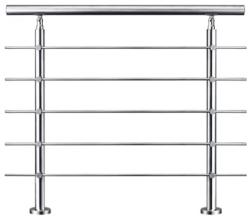 Barandilla de acero inoxidable, pasamanos para escaleras, 120 cm, con 5 travesaños, para interior y exterior