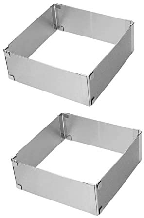 KICHOUSE 2 Pezzi Stampo da Torta Forme Muffa Anodizzato Piazza Mousse Stampini Quadrati per Retrattile Muffe Cottura Forno Tortiere per La Cottura Silver Acciaio Inossidabile