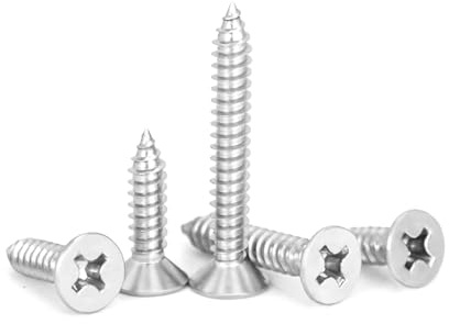 60 Pcs M8 X 16mm 304 Stainless Steel Self-Tapping Screws, Phillips Flat Head Corrosion Resistant Multi-Purpose Screws for Wood, Drywall, Furniture & DIY Projects