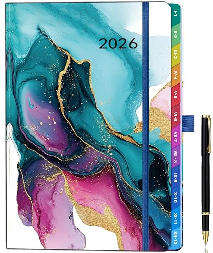 Organiseur semainier vertical A5 2026 – Agenda semaine à voir avec onglets colorés, vue mensuelle et hebdomadaire, stylo et accessoires – Planificateur daté Janv.–Déc. pour bureau, école, maison