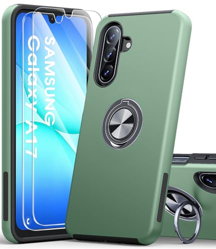 AOUIA for Samsung Galaxy A17 Case with 2-Pack Screen Protector, 3-in-1 Set Cover, 360°Rotating Ring Stand, Military Protection, Shockproof Phone Case for Samsung A17 5G, Green