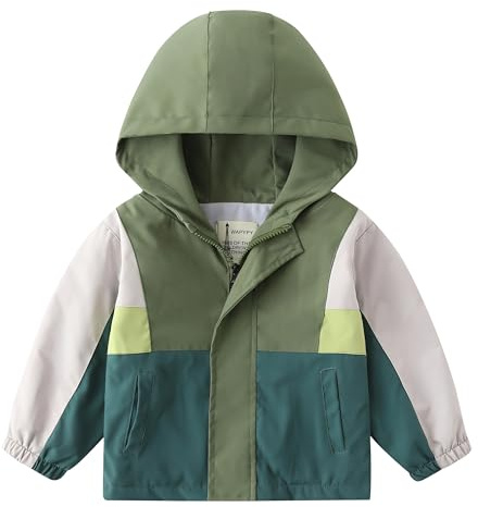 Volunboy Veste Polaire Garçon, Coupe-Vent Léger avec Capuche et Poches Zippées - Manteau d'Extérieur(Taille 90,18-24 mois,Vert Épissé