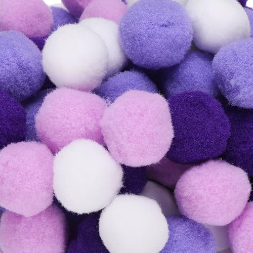 PATIKIL Fuzzy Pom Poms bollar, 108 st 25 mm (1 tum) minipompoms för hantverk smyckestillverkning accessoarer kläder för konst gör-det-själv hantverk tillverkning dekorationer husdjur, lila serie