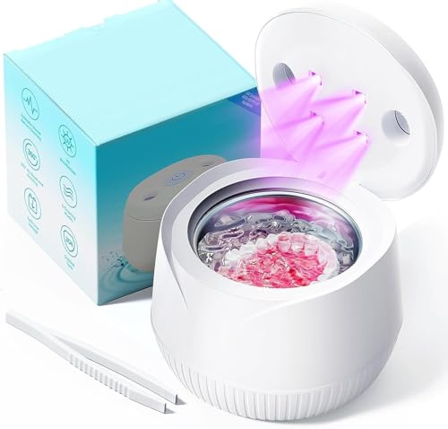 Ultrasonic Retainer Cleaner, 45kHz Retainer Cleaner Machine with U-V Light, Ultrasonic Denture Cleaner for Dentures, Aligner, Mouth Guard, Whitening Trays, Toothbrush Head, Jewelry