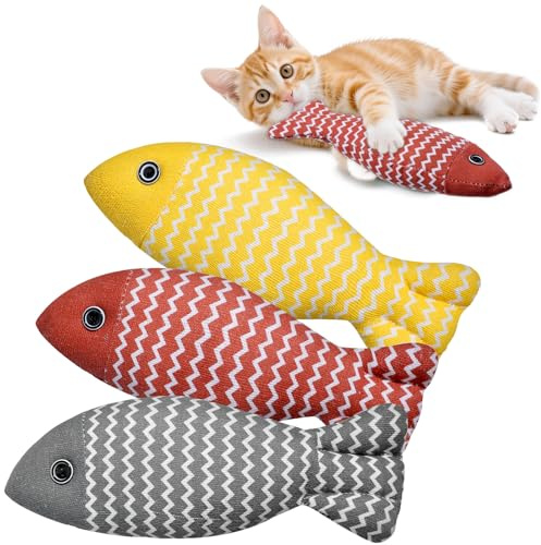 guduling 3 cojines de hierba gatera, cojín de valeriana para gatos, juguete de hierba gatera con forma de pez, suave y duradero, juguete interactivo para masticar y jugar mascotas