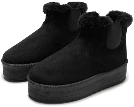 LUNATECH Womens Ankle Boots Winter Boots Warm Faux Fur Lining Slip On Snow Boots Platform Boots For Women Comfort (BLACK, One Size, Adult, Women, 6, Numeric, UK Footwear Size System, Medium)