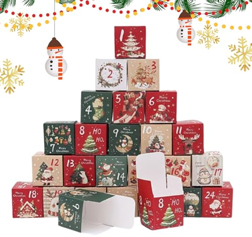 Tomma lådor adventskalender - 24 dagars adventskalender fyllbar | numrerade behållare nougat dekoration smycken små leksaker choklad godis och fondant