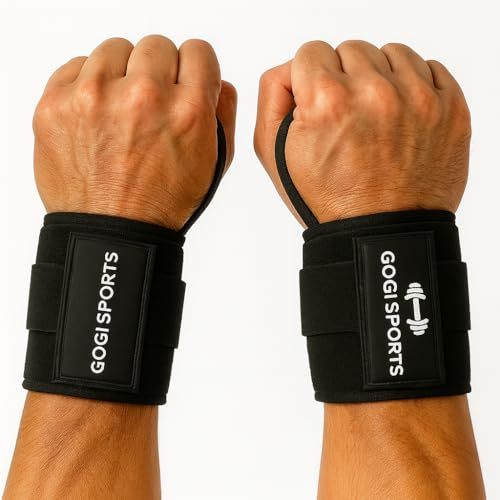 Muñequeras de 18 pulgadas para levantamiento de pesas y levantamiento de potencia, correas de muñeca para gimnasio, elásticas de alta resistencia, compresión ajustable, par para hombres y mujeres