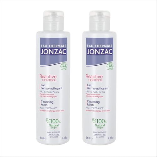 Eau Thermale Jonzac | Réactive Control | Lait dermo-nettoyant démaquillant | Sans parfum | Apaise les peaux sensibles | Haute tolérance | 100% d’origine naturelle |LOT DE 2 x 200 ml