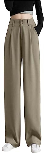 HTNEDNST Pantalones anchos para mujer, elegantes, Palazzo, ligeros, de cintura alta, holgados, para negocios, pierna ancha, pantalones de traje, pantalones de estilo marleno, cómodos pantalones de
