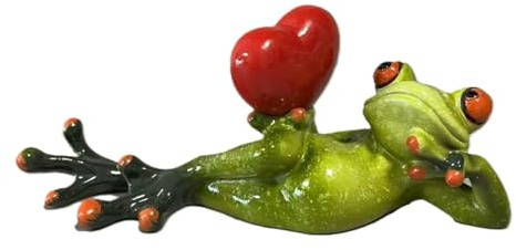 3D Creative Statues Adorable Green Frog Figurines with Red Sweet Heart,Valentine's Day Gifts