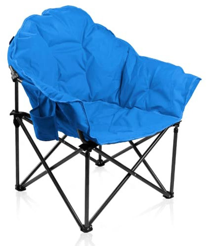 ALPHA CAMP Camping Moon Chair for Adults Folding Moon Saucer Chair Heavy Duty Camping Chairs with Cup Holder and Carry Bag,Blue